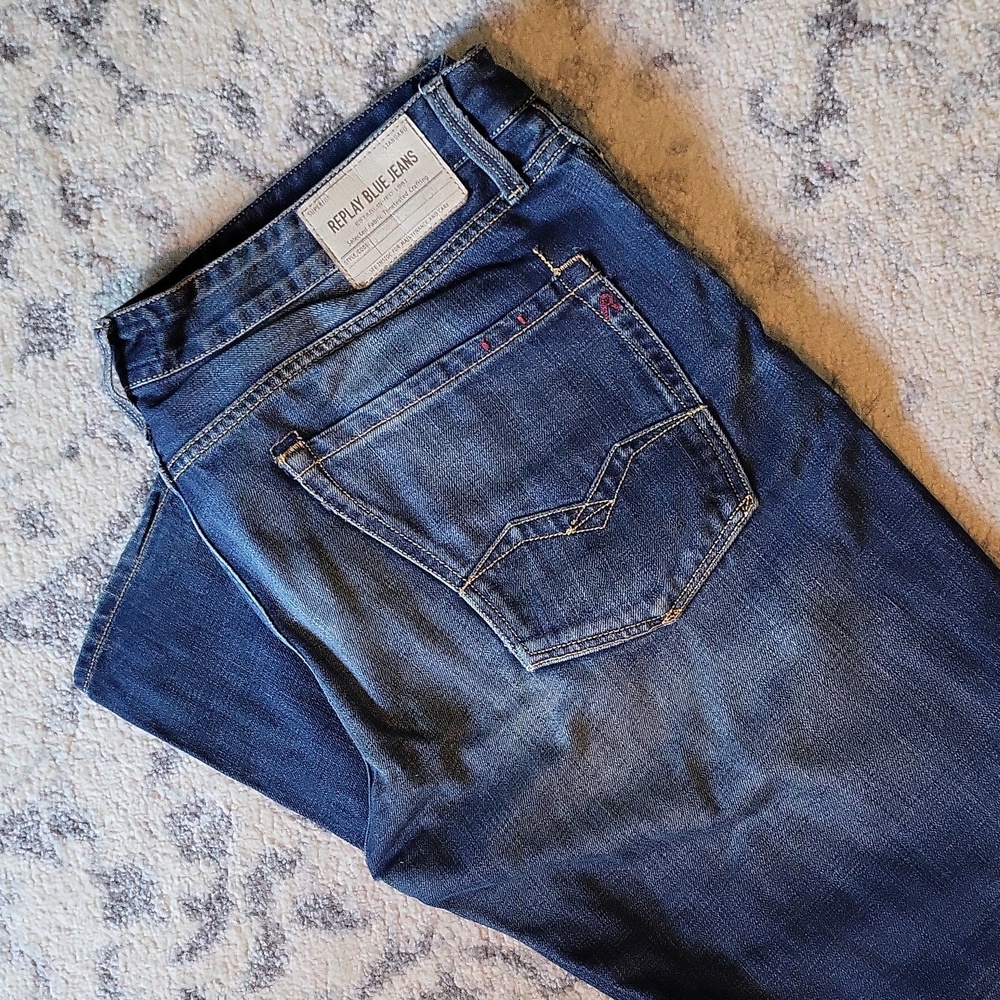 Replay Waitom Men's Jeans - Medium Blue Wash - Size 34